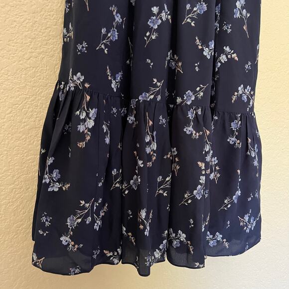 Rebecca Taylor Blue Floral Silk Smocked Waist Ruffle Hem Dress Size 2 - Picture 11 of 11